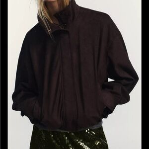 Zara Chocolate Brown Bomber Jacket NWT